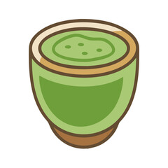 Vibrant green matcha tea in a stylish graphic cup