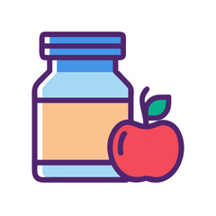 Jar with label and red apple icon illustration