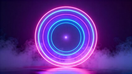 Glowing Neon Energy Rings with Perfect Circular Symmetry on Futuristic Sci Fi Background