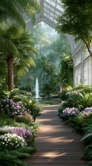 tropical garden with palm trees