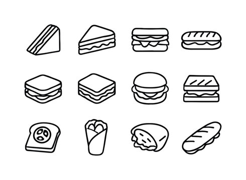 Sandwich Icons Grid. Sandwiches. Line icon set of Sandwiches: cl