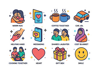 Fototapeta premium Acts of Love Icons. Acts of love. Colorful isometric vector icon