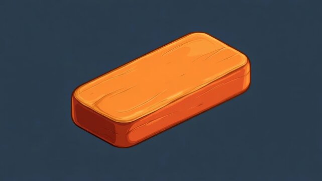 Orange-colored wooden block with rounded edges in a hand-drawn style on a dark blue background, concept of simplicity and minimalism