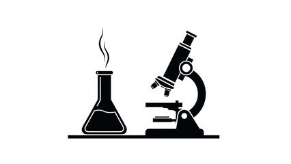 scientific laboratory equipment with a flask and a microscope icon representing scientific