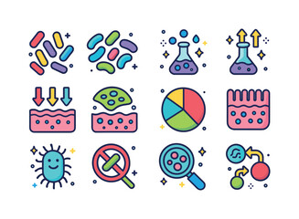 Naklejka premium Colorful Gut Flora Icons. human gut flora. Colorful isometric ve