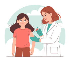An illustration showing a healthcare professional administering a vaccine to a young girl, highlighting the importance of health and well-being in children's lives and community care.