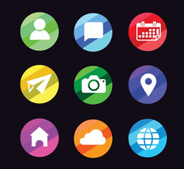 Essential contact icon set in vector files, Contact us icon set for website and app design, business card icon set. web icon vector, colored, gradient, circle icon set