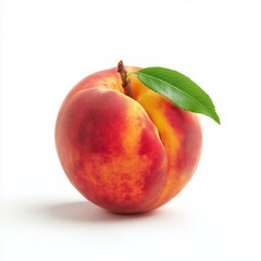 Isolated on bright white background, fresh ripe peach with soft fuzzy skin and warm orange-pink gradient tones. Soft diffused studio light, natural shadows, ultra-HD quality.