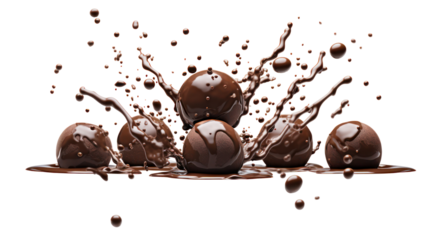 Chocolate truffles with fine cocoa powder coating on transparent background