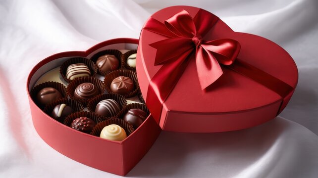 Beautiful heart shaped chocolate box with assorted chocolates inside