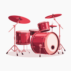 A vibrant red drum set arranged for performance, emphasizing music's role in life and community, capturing the energy and excitement of playing and enjoying rhythm.