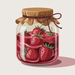 This image showcases a jar filled with fresh strawberries, symbolizing homemade goodness and the joy of preserving seasonal fruits.