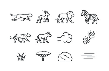 Obraz premium Wild Animal Icon Set. Wild chase. Line icon set of wild chase: c
