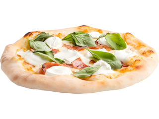 A rustic mozzarella pizza with herbs and crispy crust, perfect for Italian food branding and menu layouts.
