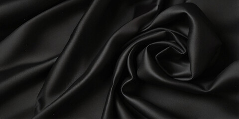 Luxurious black smooth silk or satin texture background. Black silk wave and curve background.