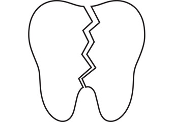 Obraz premium Broken tooth illustration in simple black line art on transparent background silhouette