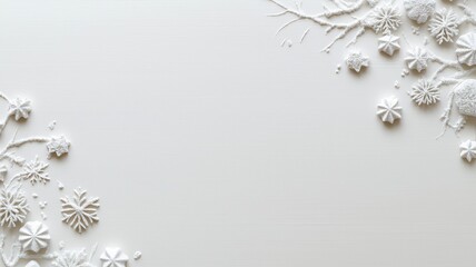 White winter decoration ornamenting a crisp background, creating a festive border with for text space ample