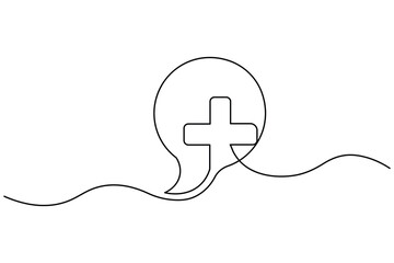 Minimal medical speech bubble square continuous one line drawing vector illustration
