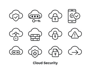 Fototapeta premium Cloud Security Icons. Cloud Security. Line icon set of Cloud Sec