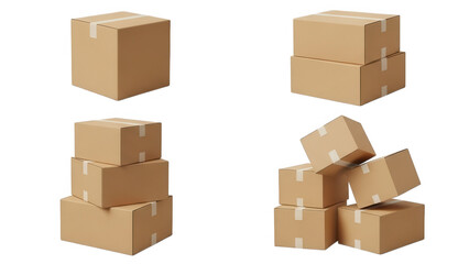 Fototapeta premium Cardboard Boxes Set Isolated On Transparent Background