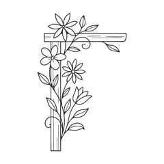 Decorative floral arrangement with blooming flowers and leaves on a wooden frame