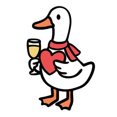 Set of cartoon white geese illustrations for Valentine's Day holding hearts flowers and love letters  © Anukool