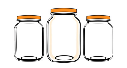 jar, jars, empty, vector, illustration, container, glass, bottle, storage, kitchen, pantry, food, preserve, mason, canning, outline, lineart, silhouette, flat, minimal, clean, simple, transparent, bla