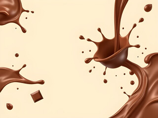 melted chocolate splash food background, liquid chocolate dessert texture, chocolate sauce splash design background, creamy cocoa splash illustration, dark chocolate flow backdrop, realistic melted ch