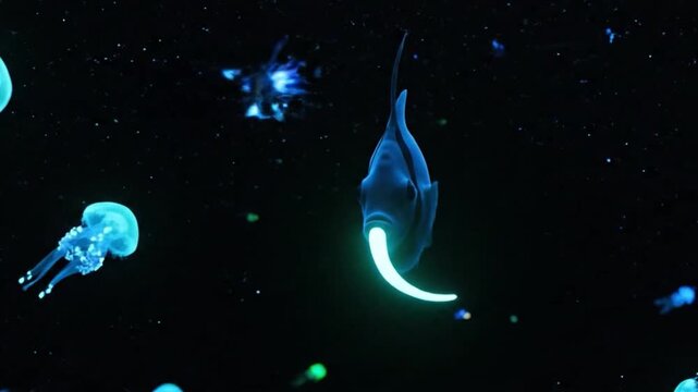Deep Sea Bioluminescent Creatures Ocean Background
