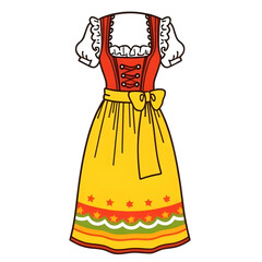traditional German dirndl dress illustration, Bavarian dirndl folk costume artwork, Oktoberfest dirndl dress illustration, German traditional clothing illustration, Alpine dirndl cultural outfit art, 