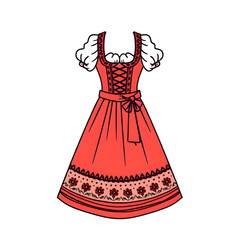 traditional German dirndl dress illustration, Bavarian dirndl folk costume artwork, Oktoberfest dirndl dress illustration, German traditional clothing illustration, Alpine dirndl cultural outfit art, 
