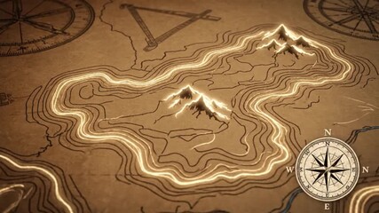 Vintage Topographic Map Contour Lines Animated Navigation Background