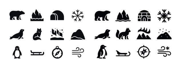 Arctic icons: wildlife, landscapes, and exploration symbols