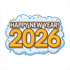 Fototapeta premium Celebrate new year 2026 with white cloud and colorful confetti on white background