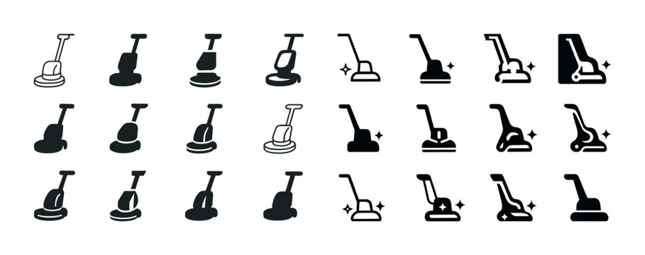 Set of floor buffer icons in various styles for cleaning and mai