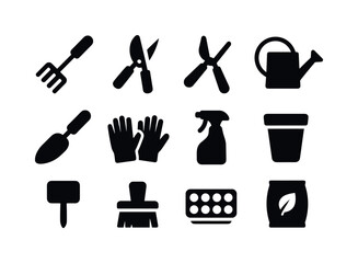 Obraz premium Horticulture Tool Icons. Horticulture tools. Solid icon set of h