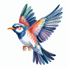 Fototapeta premium A vividly colored bird is mid-flight, showcasing its beautiful wings and vibrant plumage, representing freedom and the wonders of nature in an artistic portrayal.