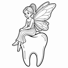 A charming tooth fairy illustration captures a whimsical fairy perched on a giant tooth, representing childhood magic and the fascination around dental care.