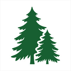 Obraz premium Two dark green fir trees stand side by side on a pure white background