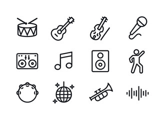 Fototapeta premium Music and Dance Icons. Music and Dance. Line icon set of music a
