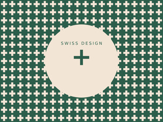 Modern swiss design pattern featuring green background and cream-colored cross symbols