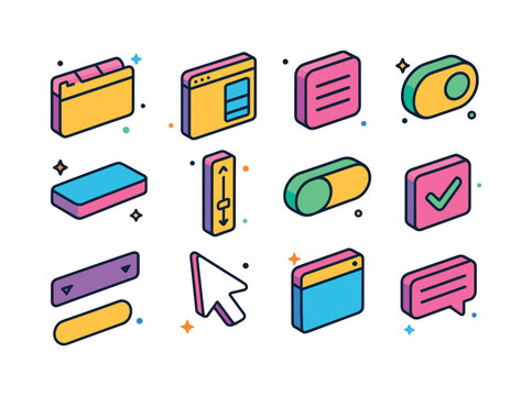 Colorful UI Icon Set. User Interface. Colorful isometric vector