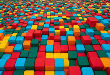 Abstract background of colorful wooden blocks spread across a surface