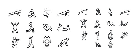 Simple workout icons set for fitness and exercise routine
