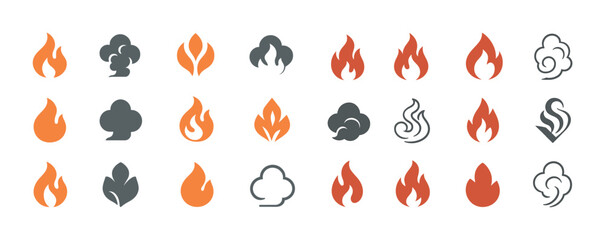Collection of diverse fire and smoke icons in various styles