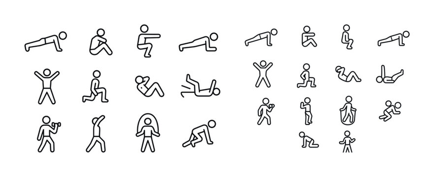 Simple workout icons set for fitness and exercise routine