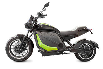 Modern electro motorcycle isolated on white