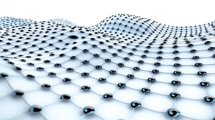 Abstract Network 3D Rendering of Interconnected Nodes in a White Wave Like Structure