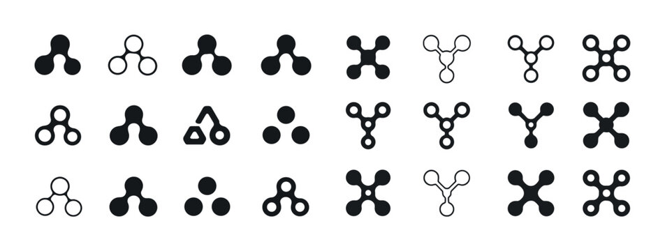 Set of triangular and circular geometric symbols in black and wh