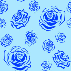 seamless continuous pattern of blue rose and buds on a blue background.eps